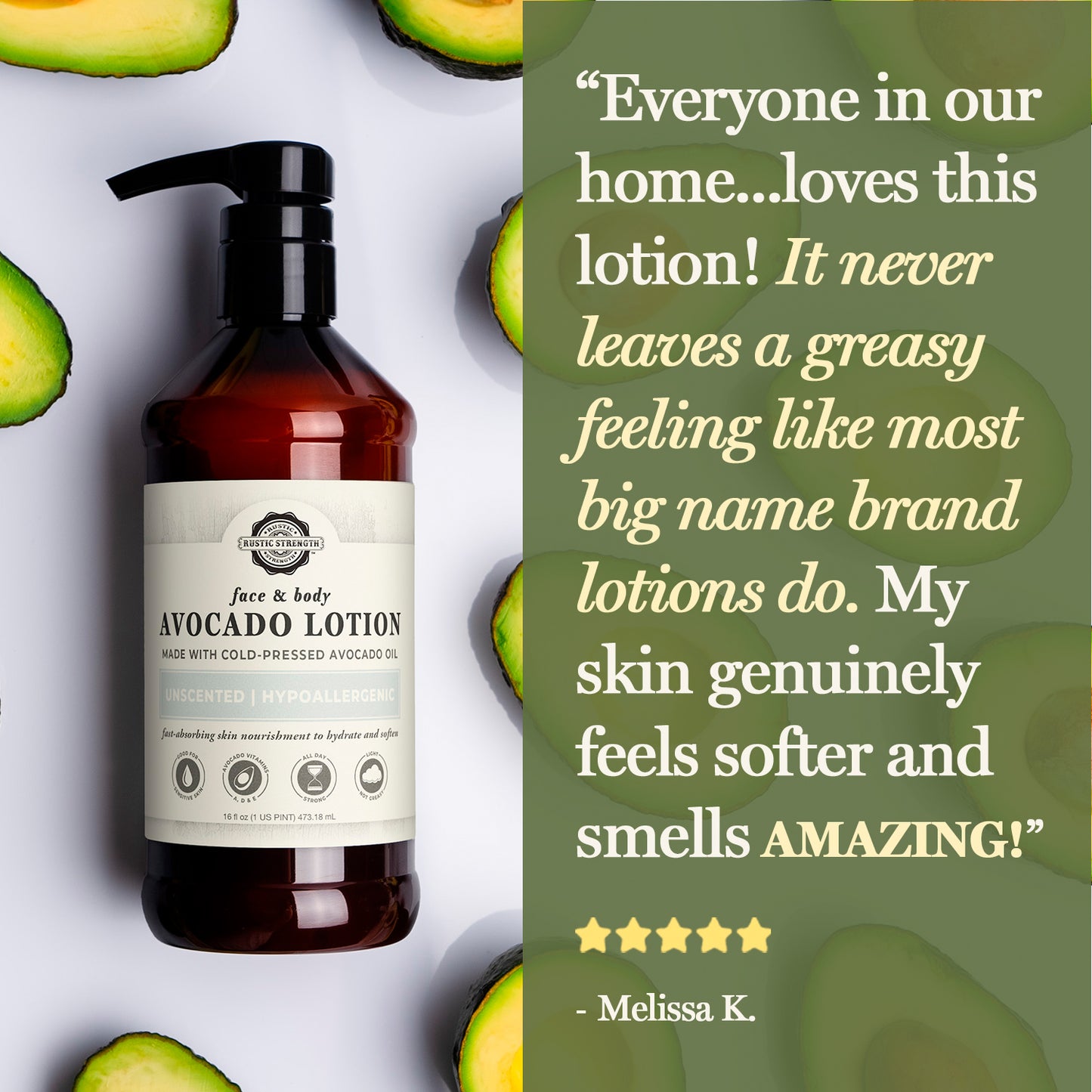 Avocado Lotion for Face & Body | Crystal Creek | 16 oz Bottle