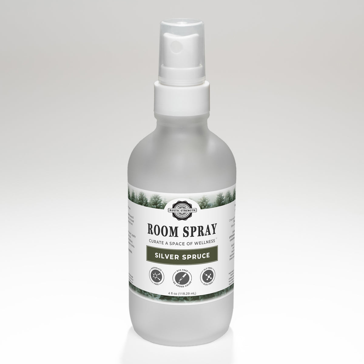 Rustic Strength, Room Spray, 4oz, Glass bottle with spray top, Silver Spruce