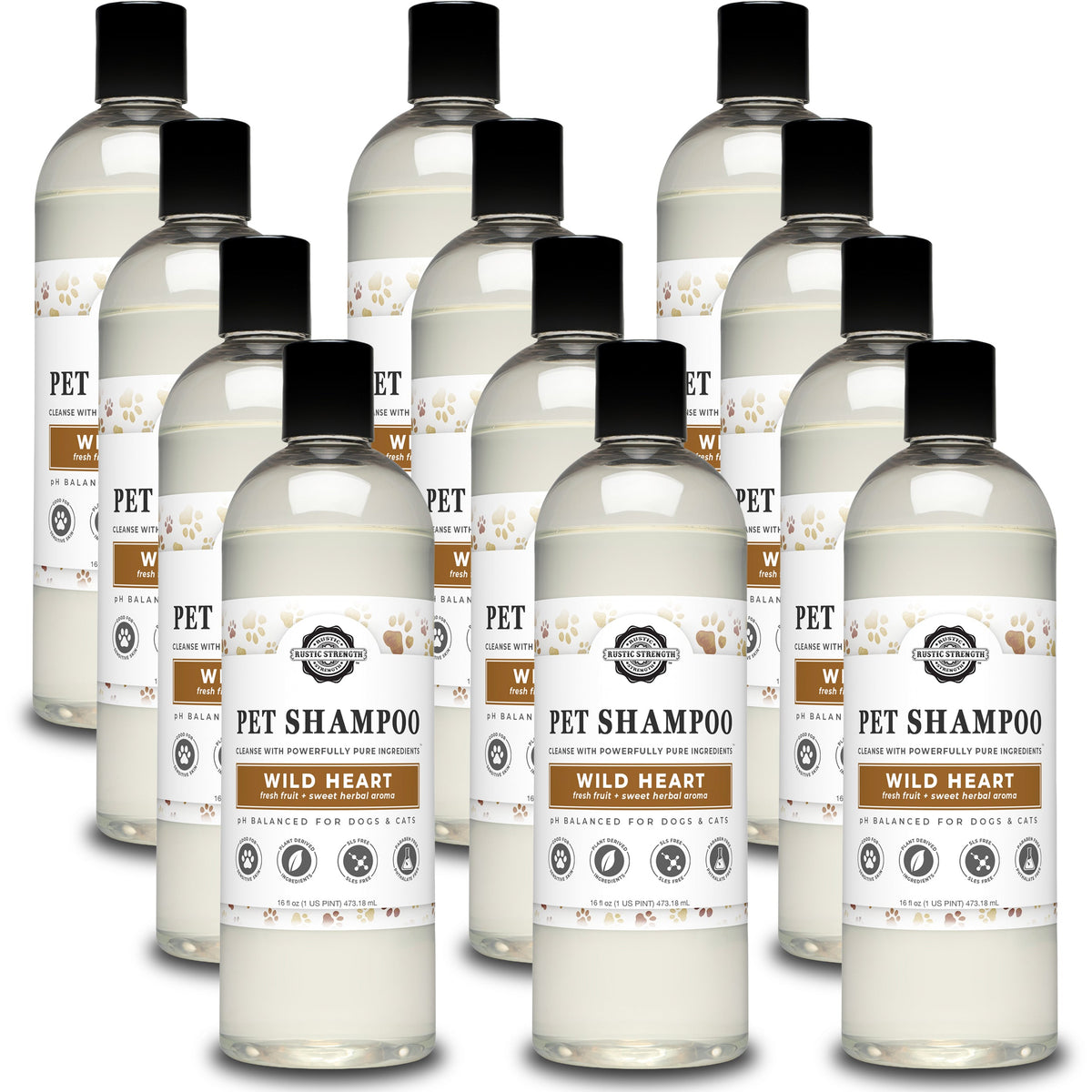Rustic Strength Wholesale, Pet Shampoo, 16 ounce, 12 pack, Wild Heart