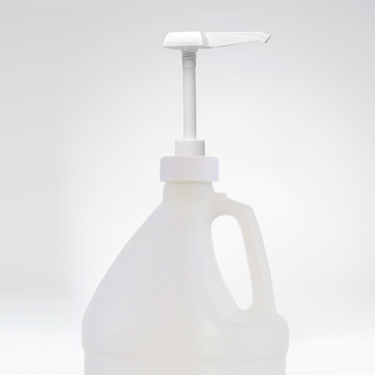 Rustic Strength, Pump for 1 Gallon Glass or Plastic Jugs, White pump pictured on a 1 Gallon Plastic Jug with only the top of the jug and handle in view