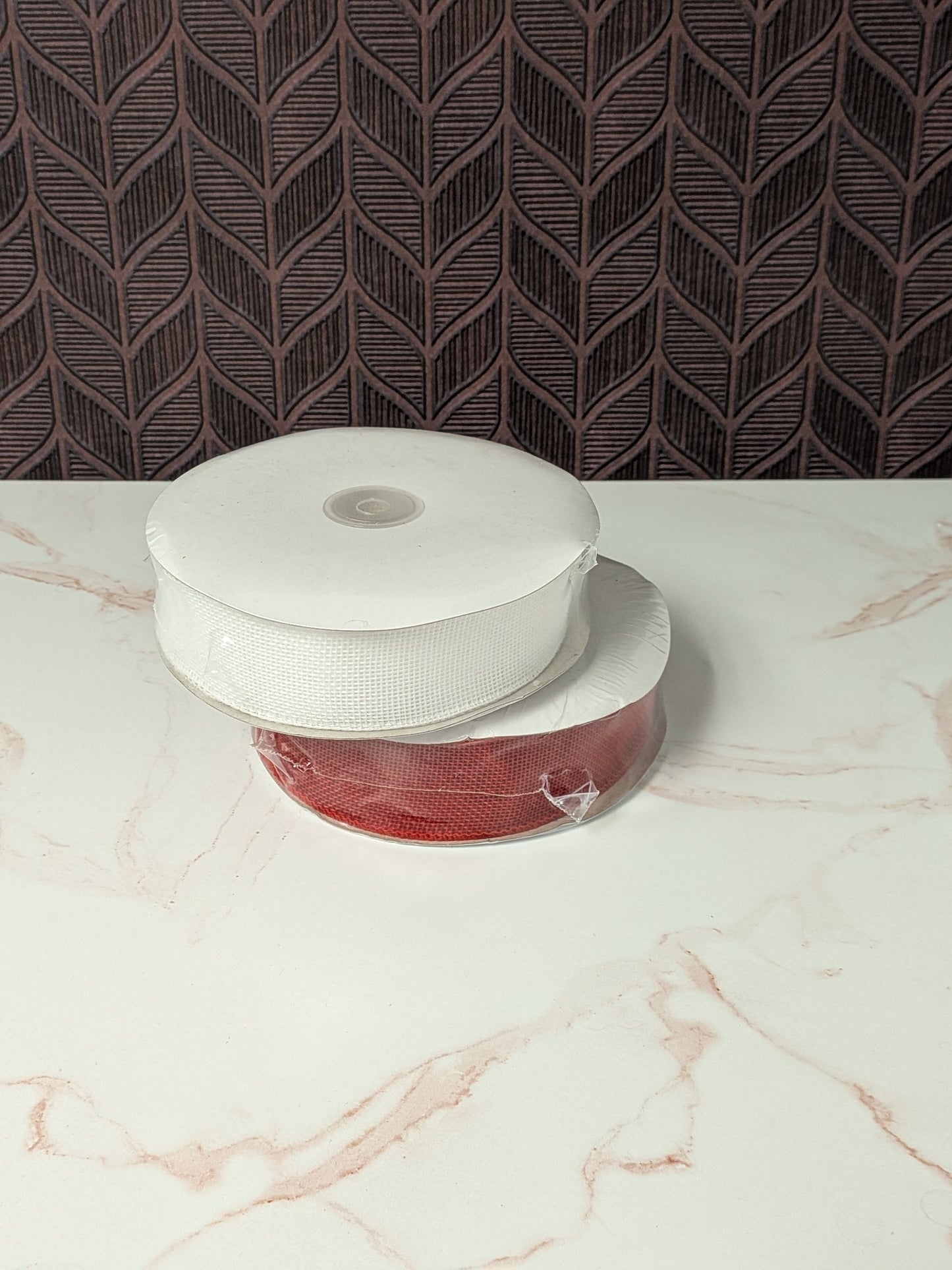 CLEARANCE | Burlap Ribbon | 1.5" x 20 yd | 1 roll Red + 1 roll White