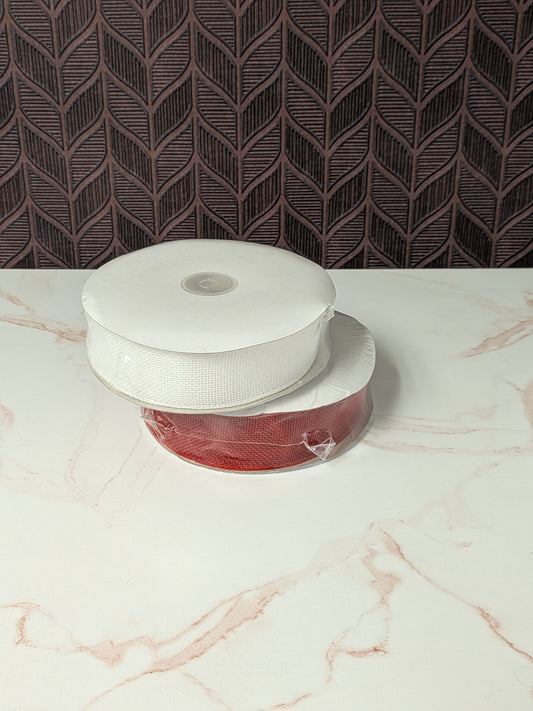 CLEARANCE | Burlap Ribbon | 1.5" x 20 yd | 1 roll Red + 1 roll White