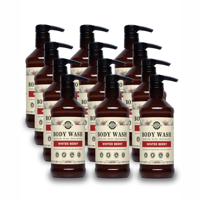 Rustic Strength, Body Wash, 16oz, Amber Plastic bottle with pump, Winter Berry, 12 pack