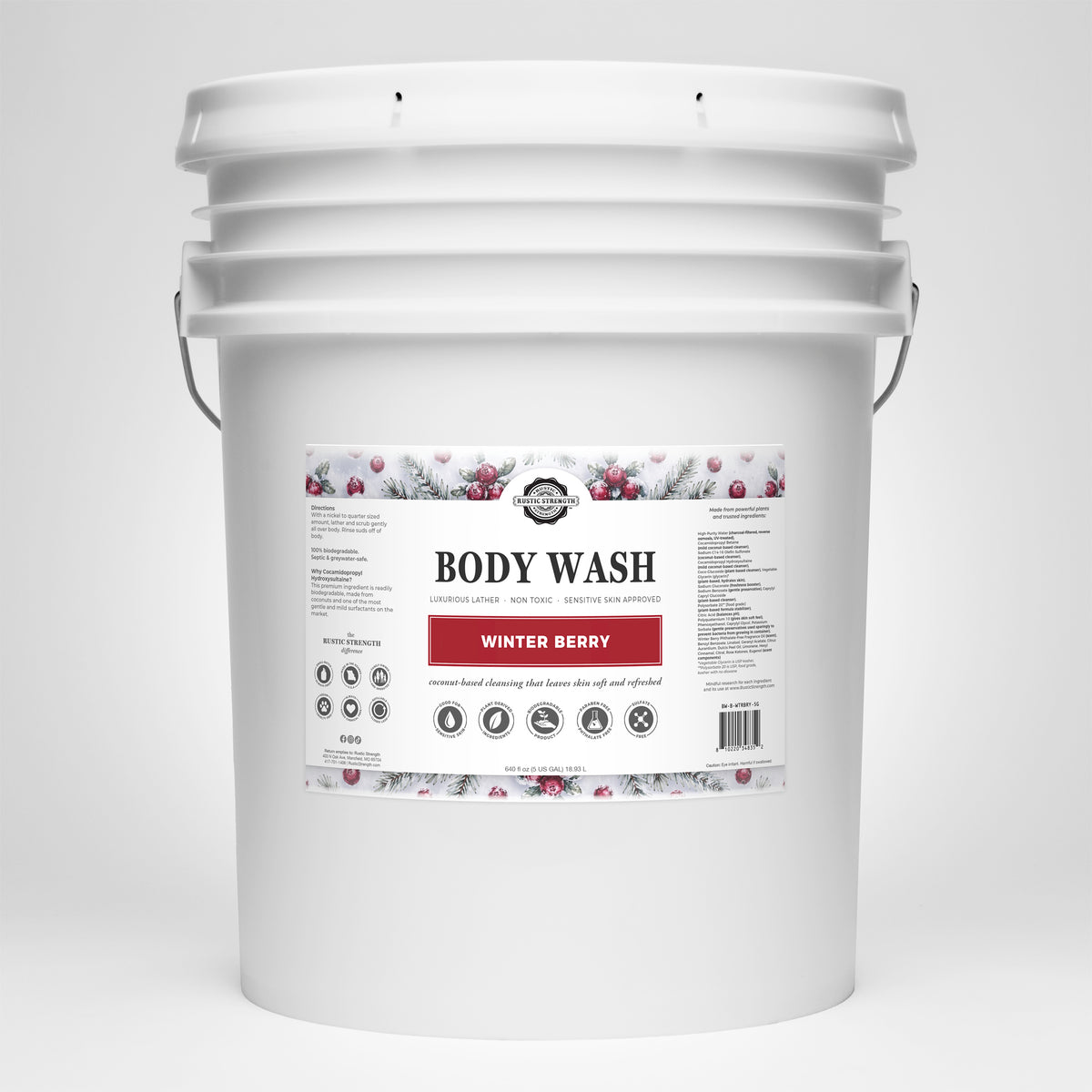 Rustic Strength, Body Wash, 5 Gallon, Bucket, Winter Berry