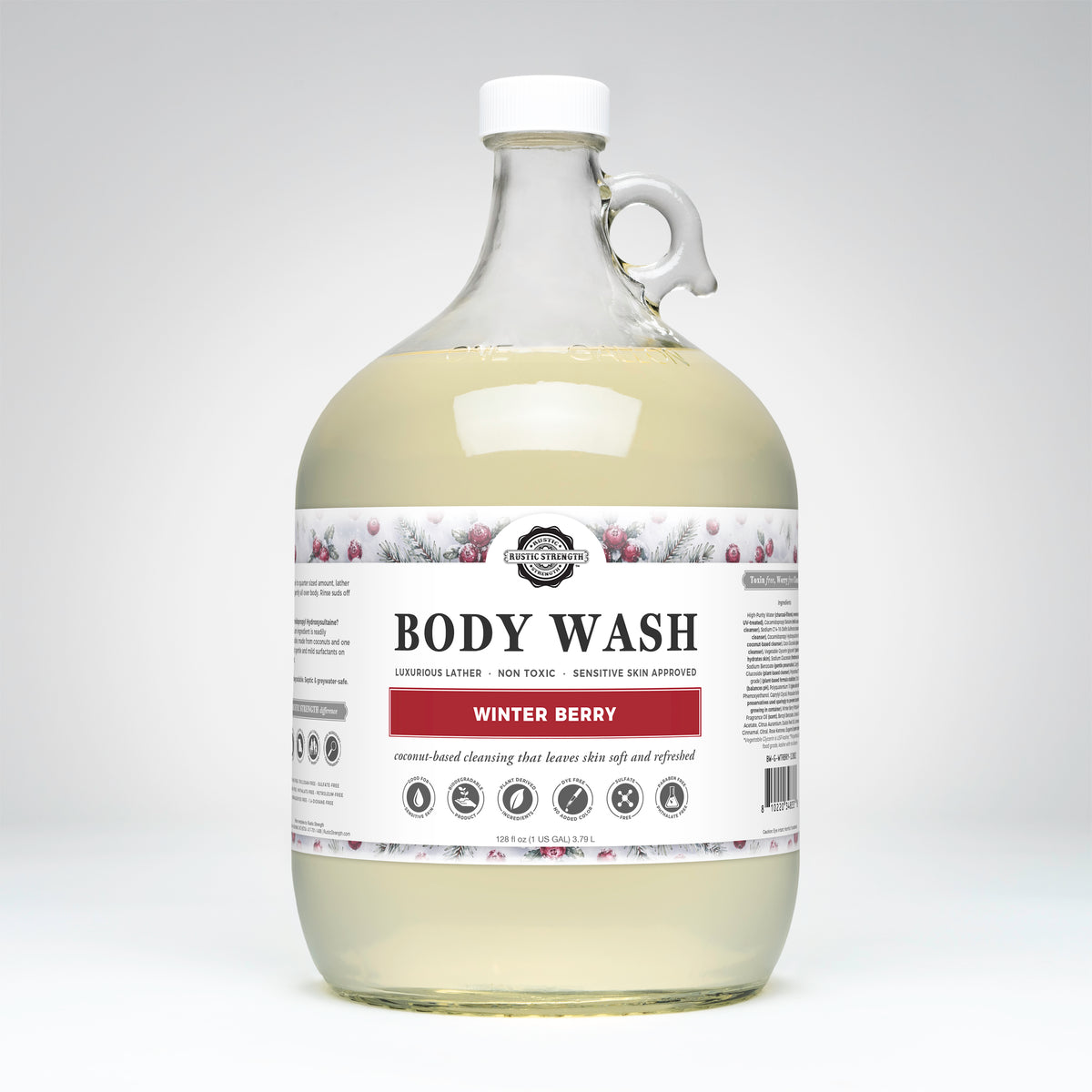 Rustic Strength, Body Wash, 1 Gallon, Glass Jug, Winter Berry