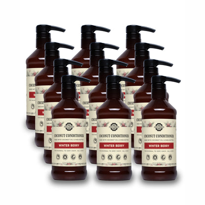 Rustic Strength, Coconut Conditioner, 16z, Amber Plastic bottle with pump, Winter Berry, 12 pack