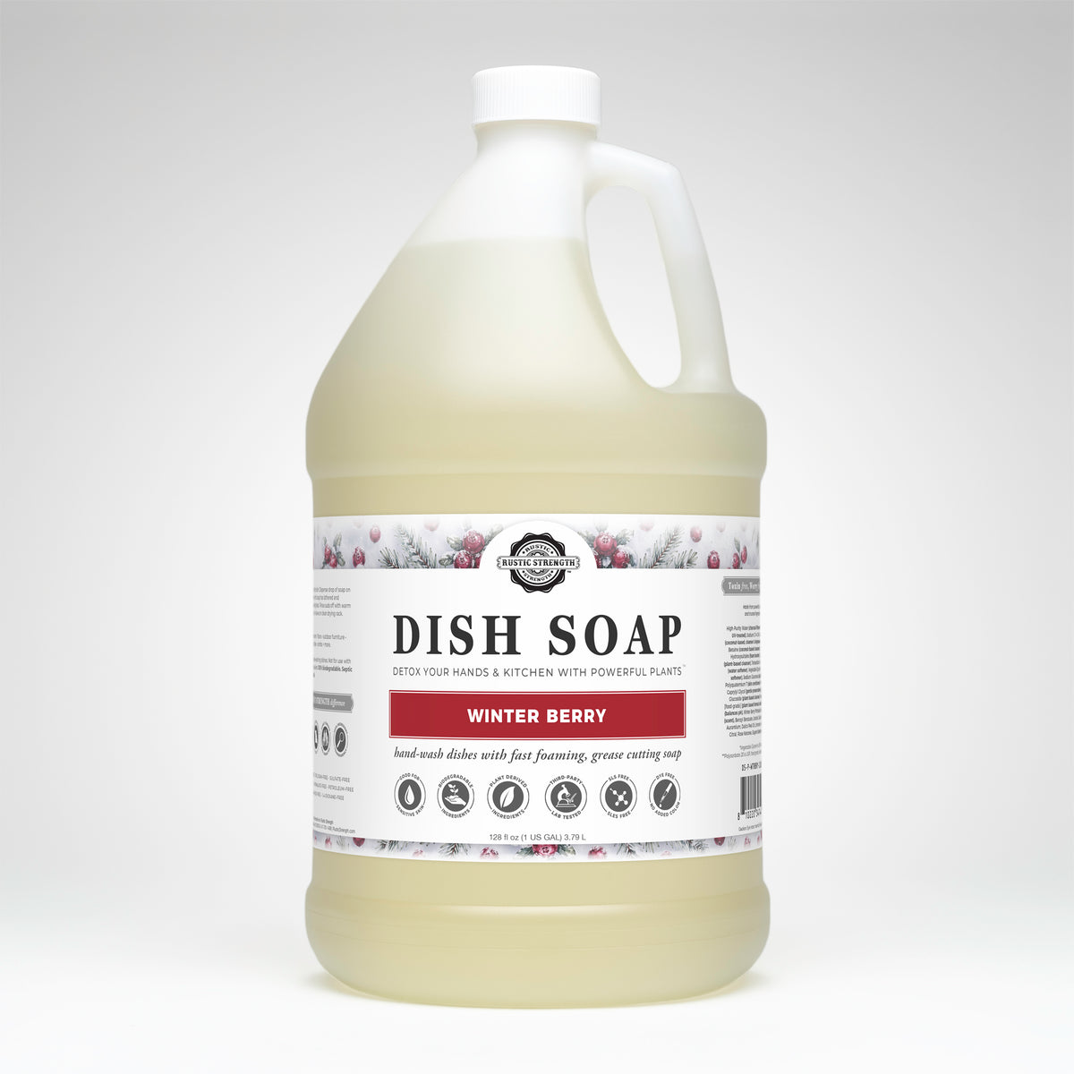 Rustic Strength, Dish Soap, 1 Gallon, Plastic Jug, Winter Berry