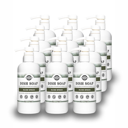 Rustic Strength, Dish Soap, 16oz, White Plastic Bottle with Pump, Silver Spruce, 12 pack