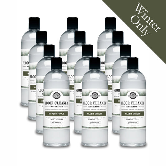 Rustic Strength, Floor Cleaner Concentrate, 16oz Plastic Bottle with flip top cap, Silver Spruce, 12 pack, with Winter Only badge