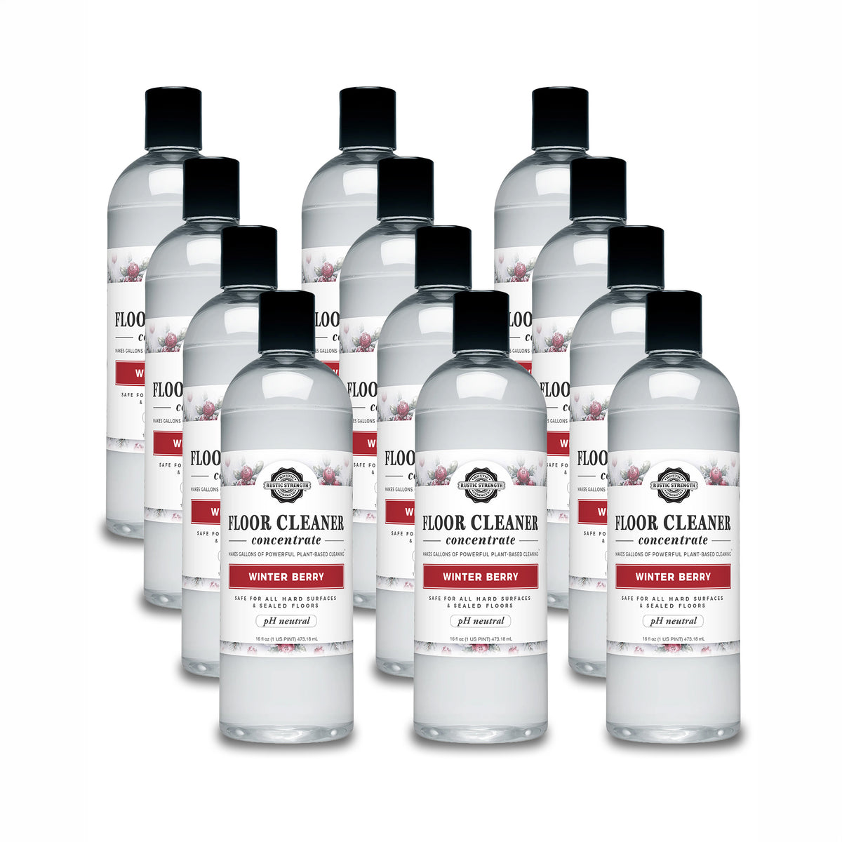 Rustic Strength, Floor Cleaner Concentrate, 16oz bottle with flip top cap, Winter Berry, 12 pack