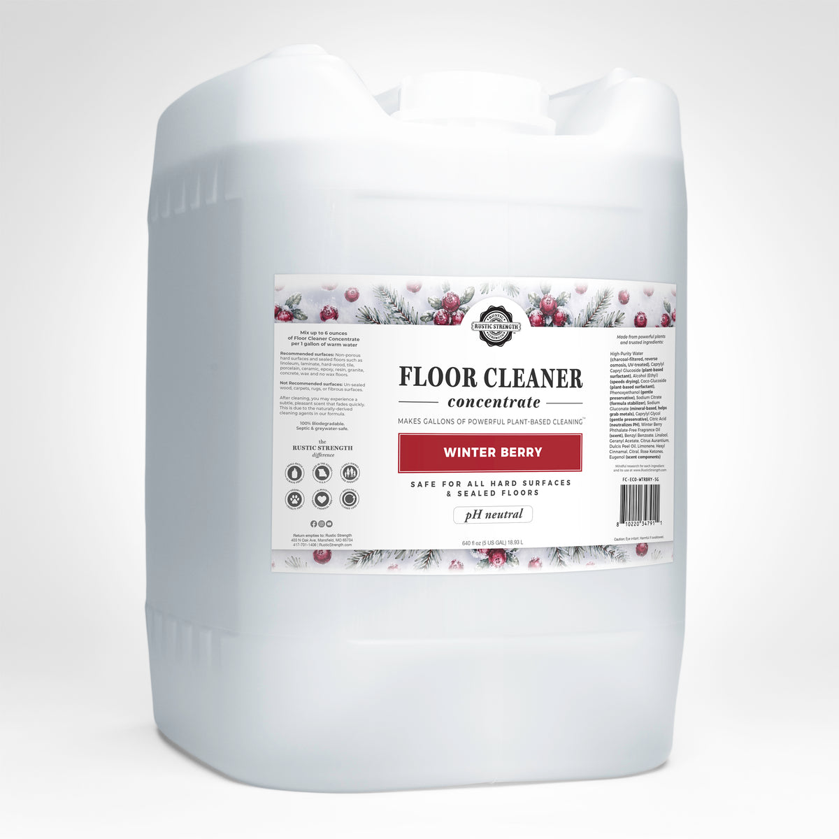 Rustic Strength, Floor Cleaner Concentrate, 5 Gallon, Eco Jug, Winter Berry