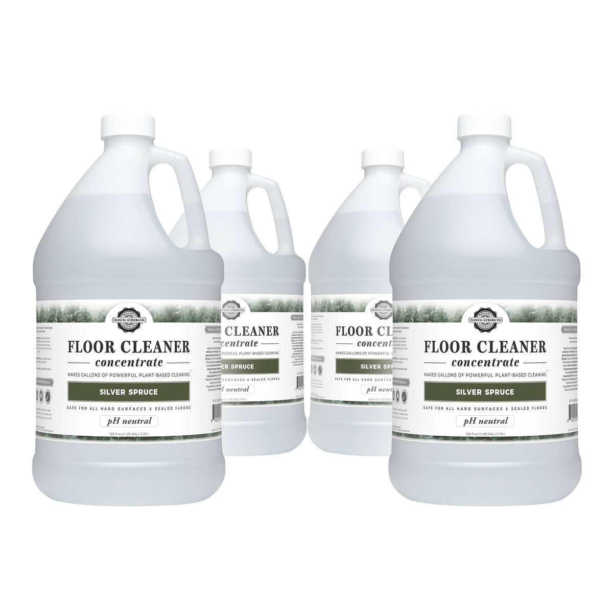 Rustic Strength, Floor Cleaner Concentrate, 4 - 1 Gallon, Plastic Jugs, Silver Spruce