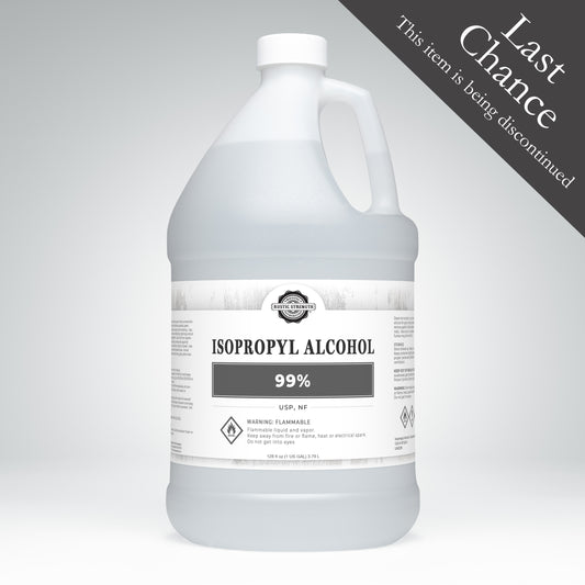 Rustic Strength, Isopropyl Alcohol, 99%, 1 Gallon, Plastic Jug, pictured with a "Last Chance, This item is being discontinued" Badge