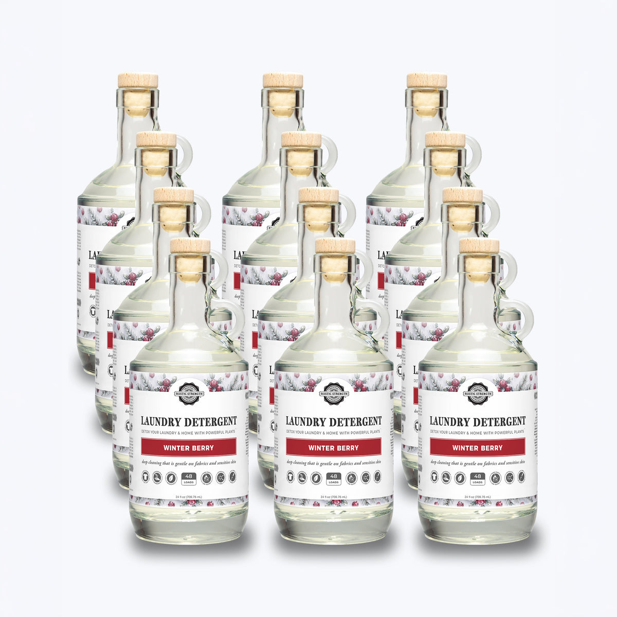 Rustic Strength - Retail Ready 12pk: Laundry Detergent | 24oz, Glass Bottle | Winter Berry