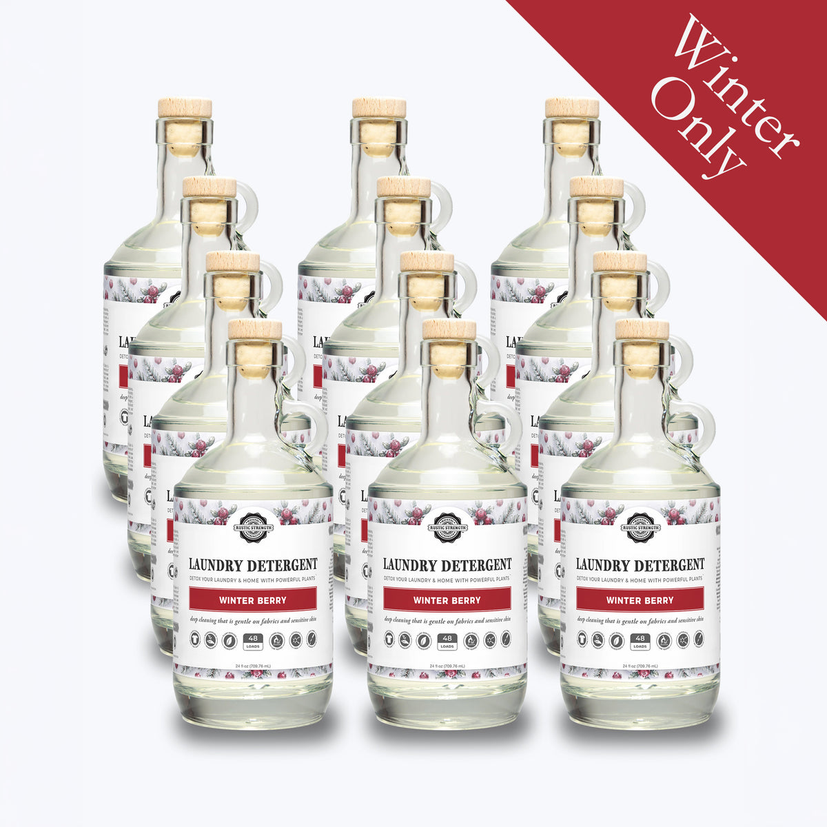 Rustic Strength - Retail Ready 12pk: Laundry Detergent | 24oz, Glass Bottle | Winter Berry, with Winter Only badge