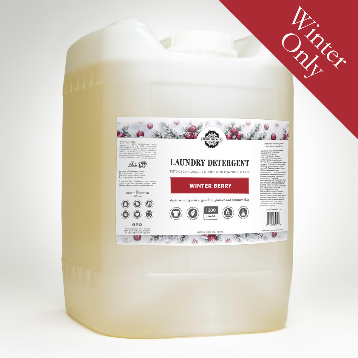Rustic Strength - Laundry Detergent | 5 Gallon Eco Jug | Winter Berry, with Winter Only badge