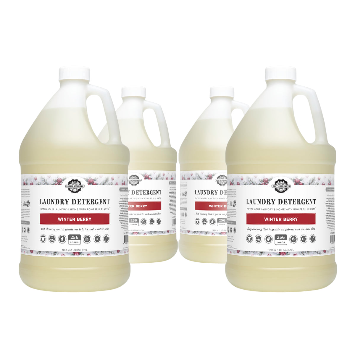 Rustic Strength - Laundry Detergent | 4 - 1 Gallon Plastic Jugs | Winter Berry