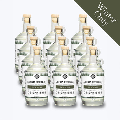 Rustic Strength, Laundry Detergent, 24oz, Glass Bourbon Bottle, Silver Spruce, 12 pack, with Winter Only badge
