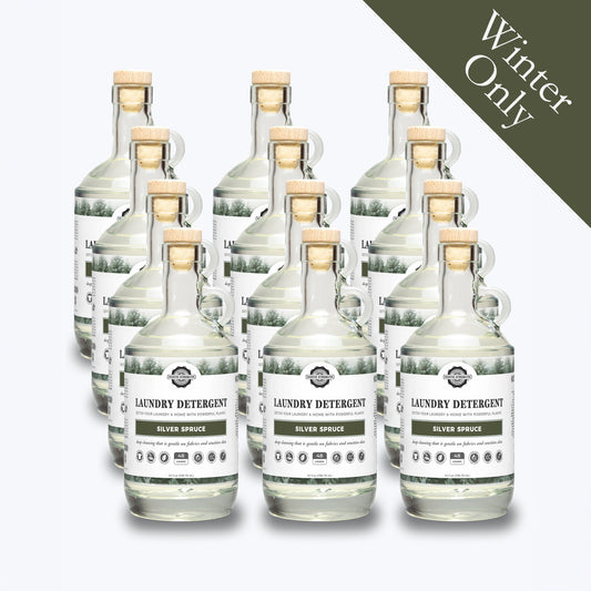 Rustic Strength, Laundry Detergent, 24oz, Glass Bourbon Bottle, Silver Spruce, 12 pack, with Winter Only badge