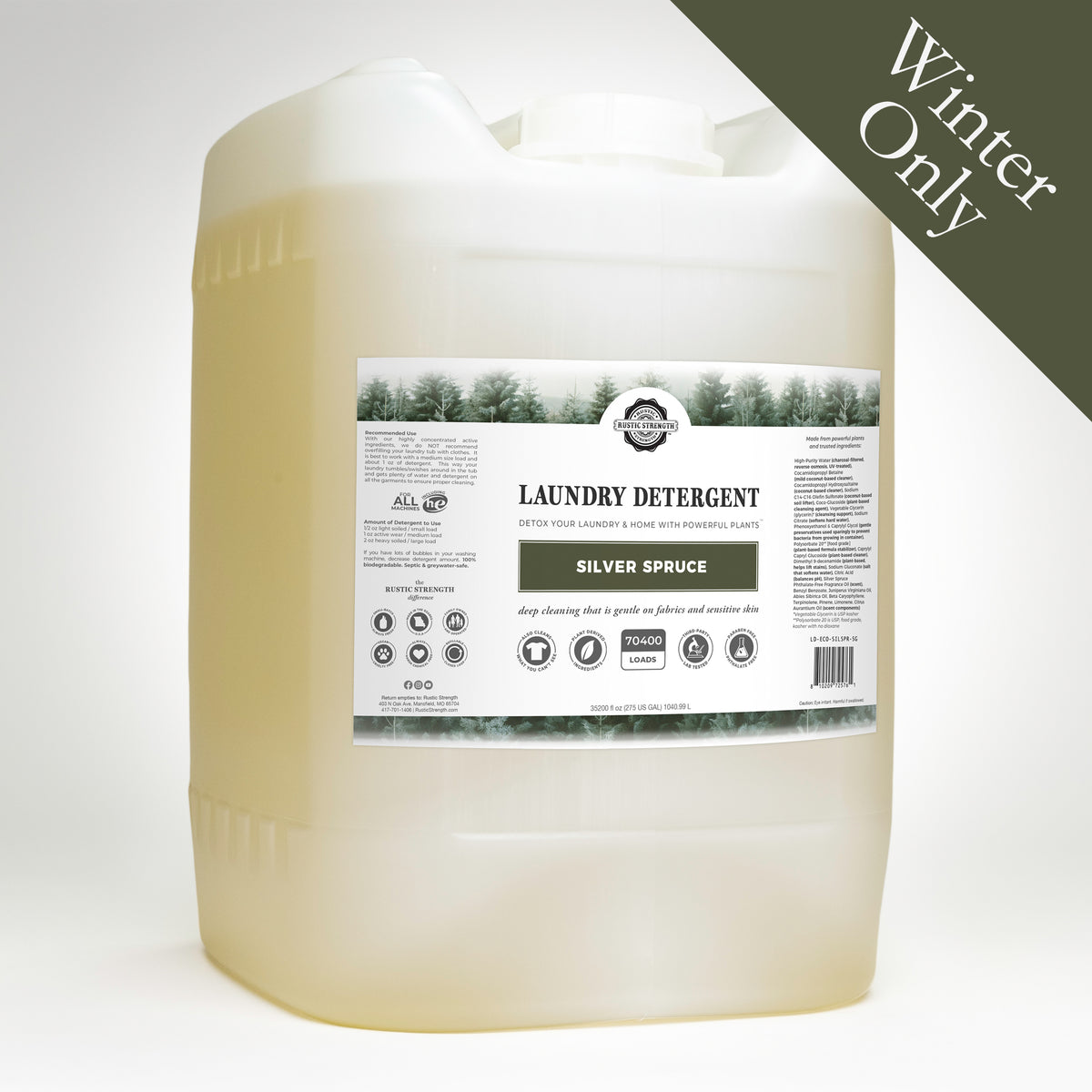 Rustic Strength, Laundry Detergent, 5 Gallon, Eco Jug, Silver Spruce, with Winter Only badge