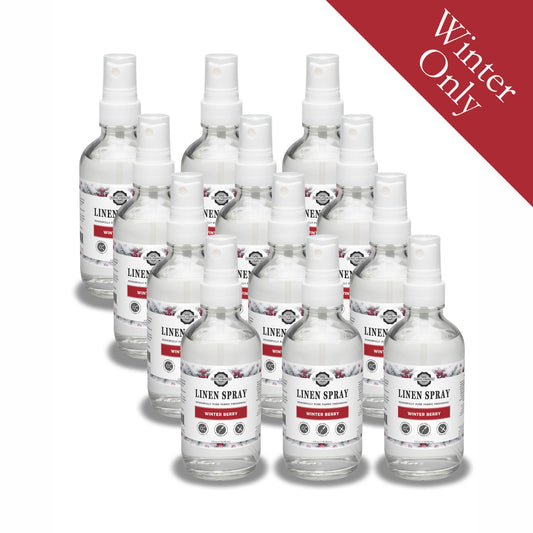Rustic Strength, Linen Spray, 4oz, Glass with spray top, Winter Berry, 12 pack with Winter Only badge