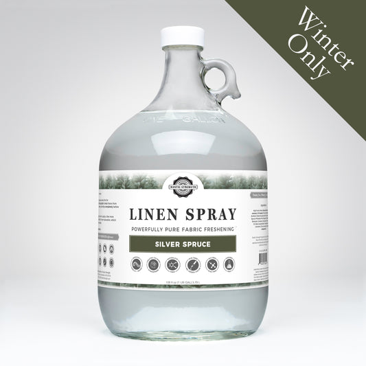Rustic Strength, Linen Spray, 1 Gallon, Glass Jug, Silver Spruce, with Winter Only badge