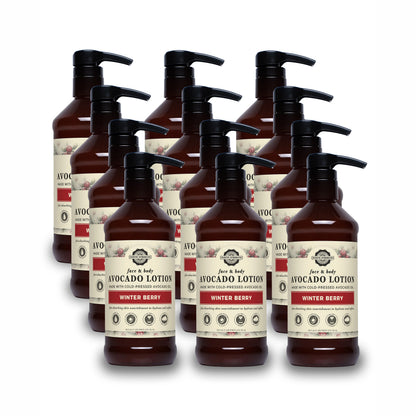 Rustic Strength, Avocado Lotion, 16oz, Amber Plastic bottle with pump, Winter Berry, 12 pack