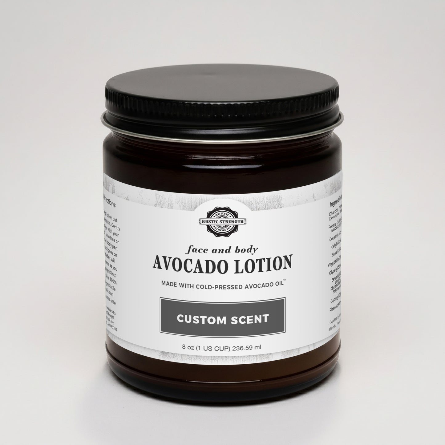 Avocado Lotion for Face & Body | Custom Made Scent | 8 oz Glass Jar