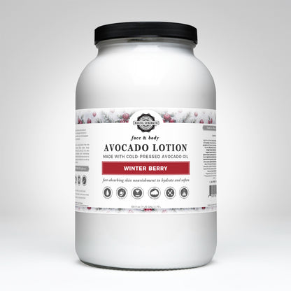 Rustic Strength, Avocado Lotion, 1 Gallon, Glass Jar, Winter Berry