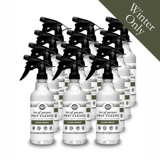 Rustic Strength, Lots of Purpose Spray Cleaner, 16oz, Plastic Bottle with Spray, Silver Spruce, 12 pack, with Winter Only badge