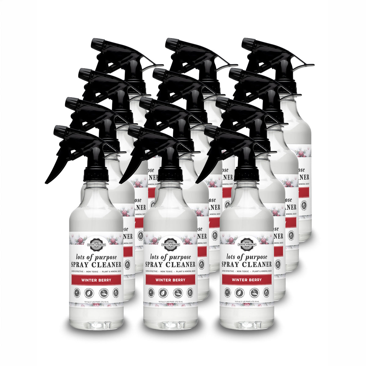 Rustic Strength, Lots of Purpose Spray Cleaner, 16oz with Spray top, Winter Berry, 12 pack