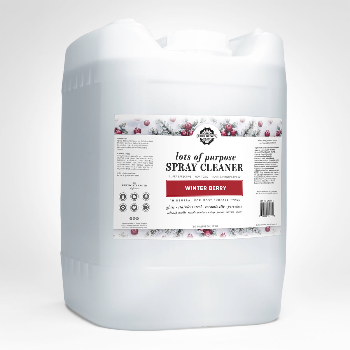 Rustic Strength, Lots of Purpose Spray Cleaner, 5 Gallon, Eco Jug, Winter Berry