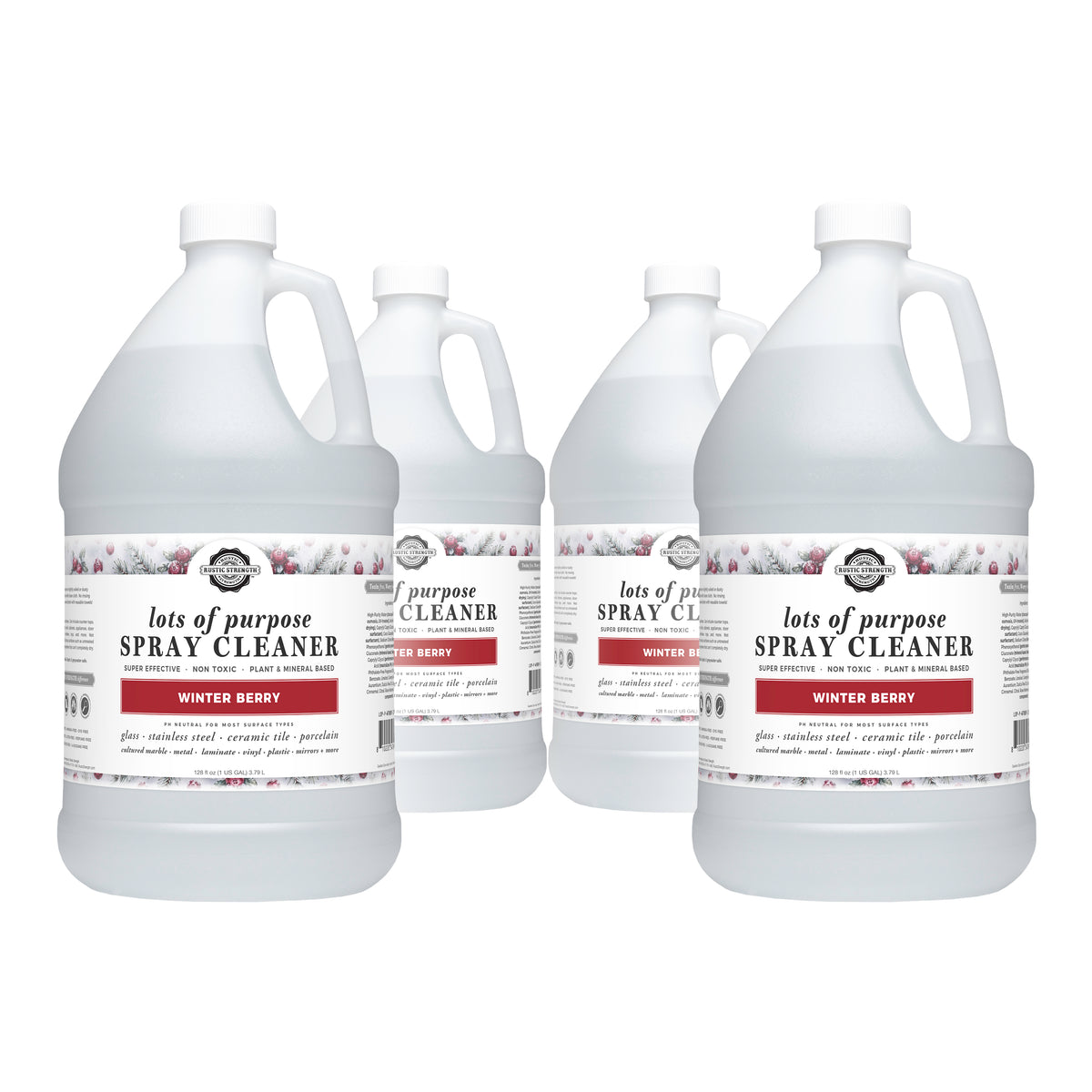 Rustic Strength, Lots of Purpose Spray Cleaner, 4 - 1 Gallon, Plastic Jugs, Winter Berry