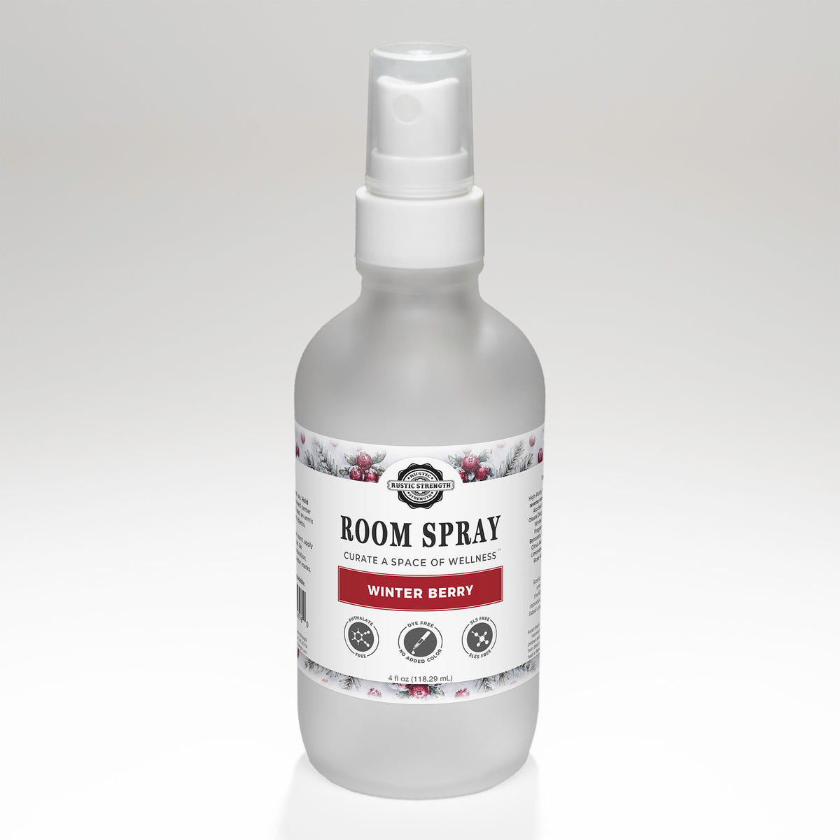 Rustic Strength, Room Spray, 4oz Glass Bottle with spray top, Winter Berry