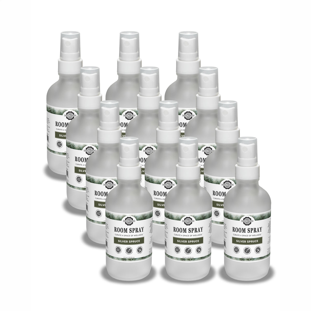 Rustic Strength, Room Spray, 4oz, Glass Bottle with spray top, Silver Spruce, 12 pack