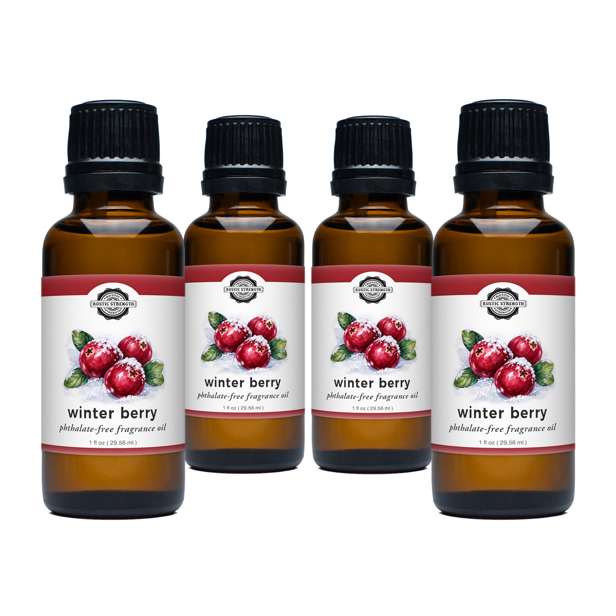 Rustic Strength, Phthalate-Free Fragrance Oil, 1oz, Amber Glass, 4 pack, Winter Berry