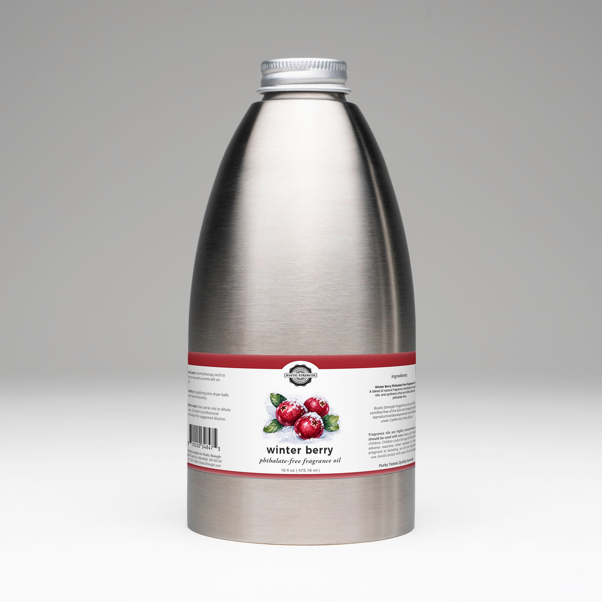 Rustic Strength, Phthalate-Free Fragrance Oil, 16oz, Stainless Steel Bottle, Winter Berry