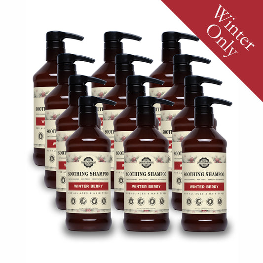 Rustic Strength, Soothing Shampoo, 16oz, Amber Plastic bottle with pump, Winter Berry, 12 pack, with Winter Only badge