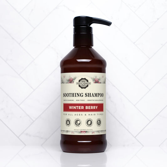 Rustic Strength, Soothing Shampoo, 16oz, Amber Plastic bottle with pump, Winter Berry