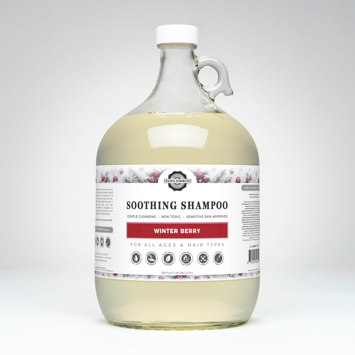 Rustic Strength, Soothing Shampoo, 1 Gallon Glass Jug, Winter Berry