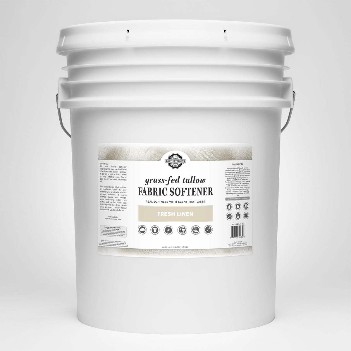 Rustic Strength - Tallow Fabric Softener | 5 Gallon Bucket | Fresh Linen
