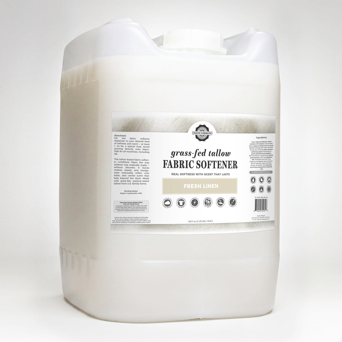 Rustic Strength - Tallow Fabric Softener | 5 Gallon Eco-Jug | Fresh Linen