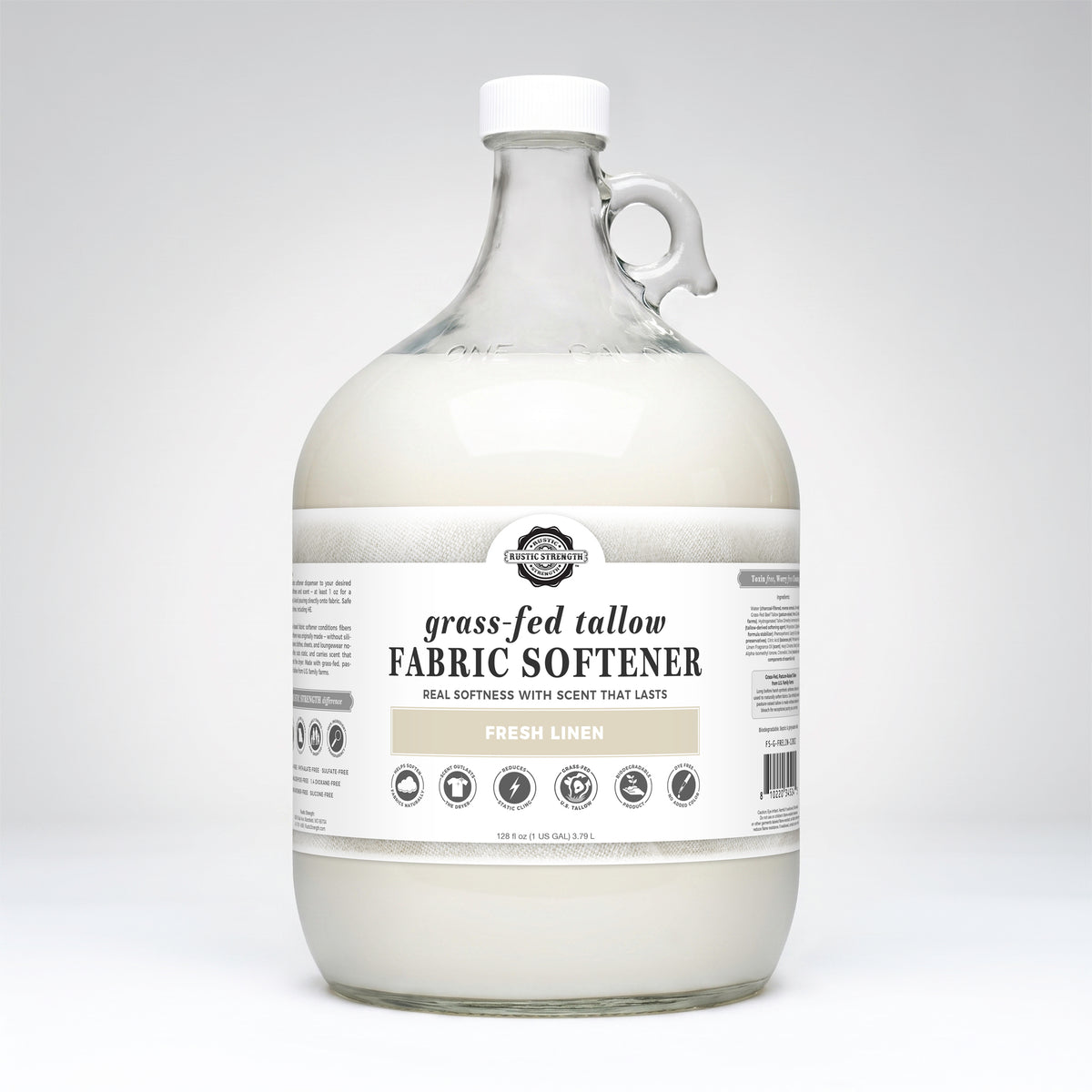 Rustic Strength - Tallow Fabric Softener | 1 Gallon Glass Jug | Fresh Linen