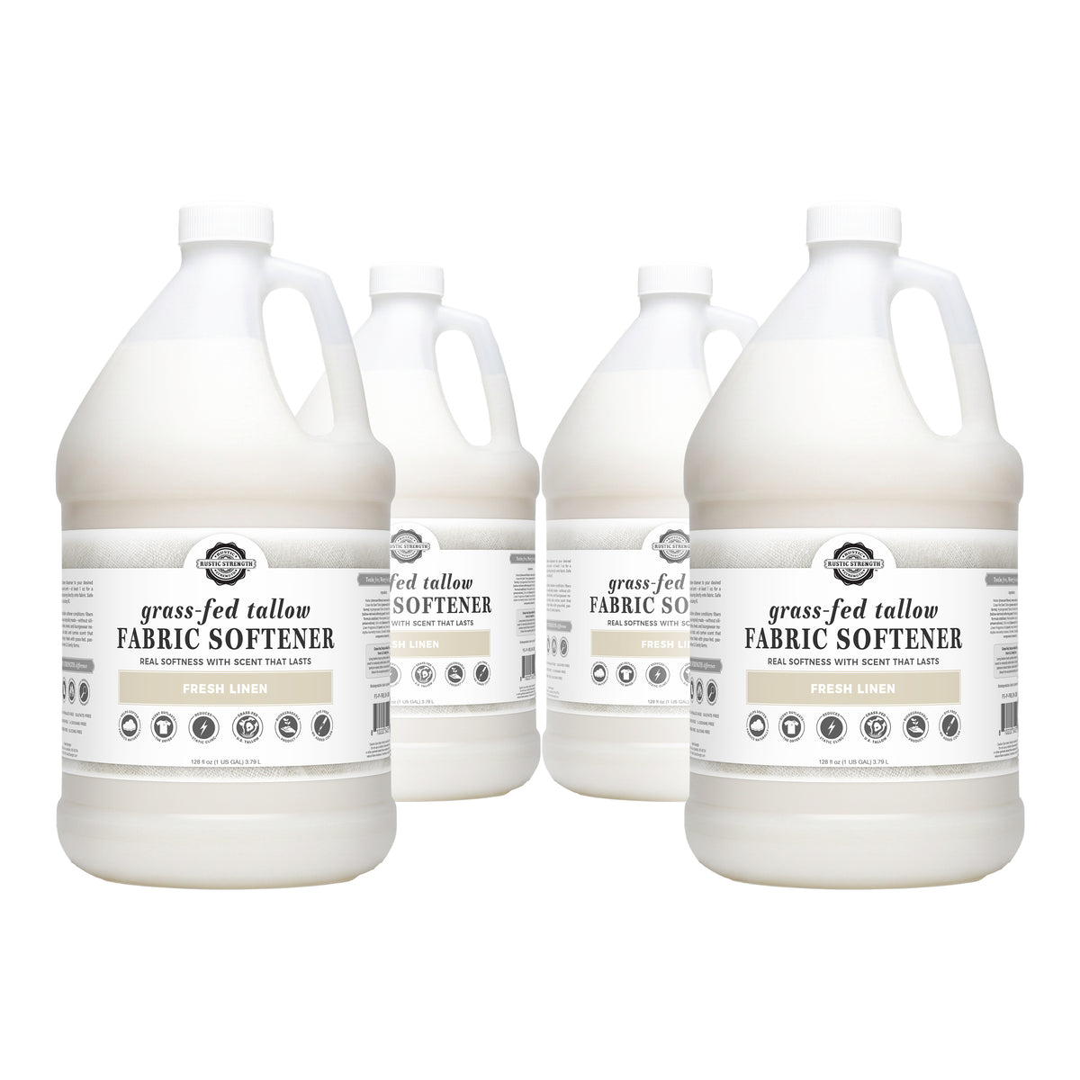 Rustic Strength - Tallow Fabric Softener | 4 - 1 Gallon Plastic Jugs | Fresh Linen