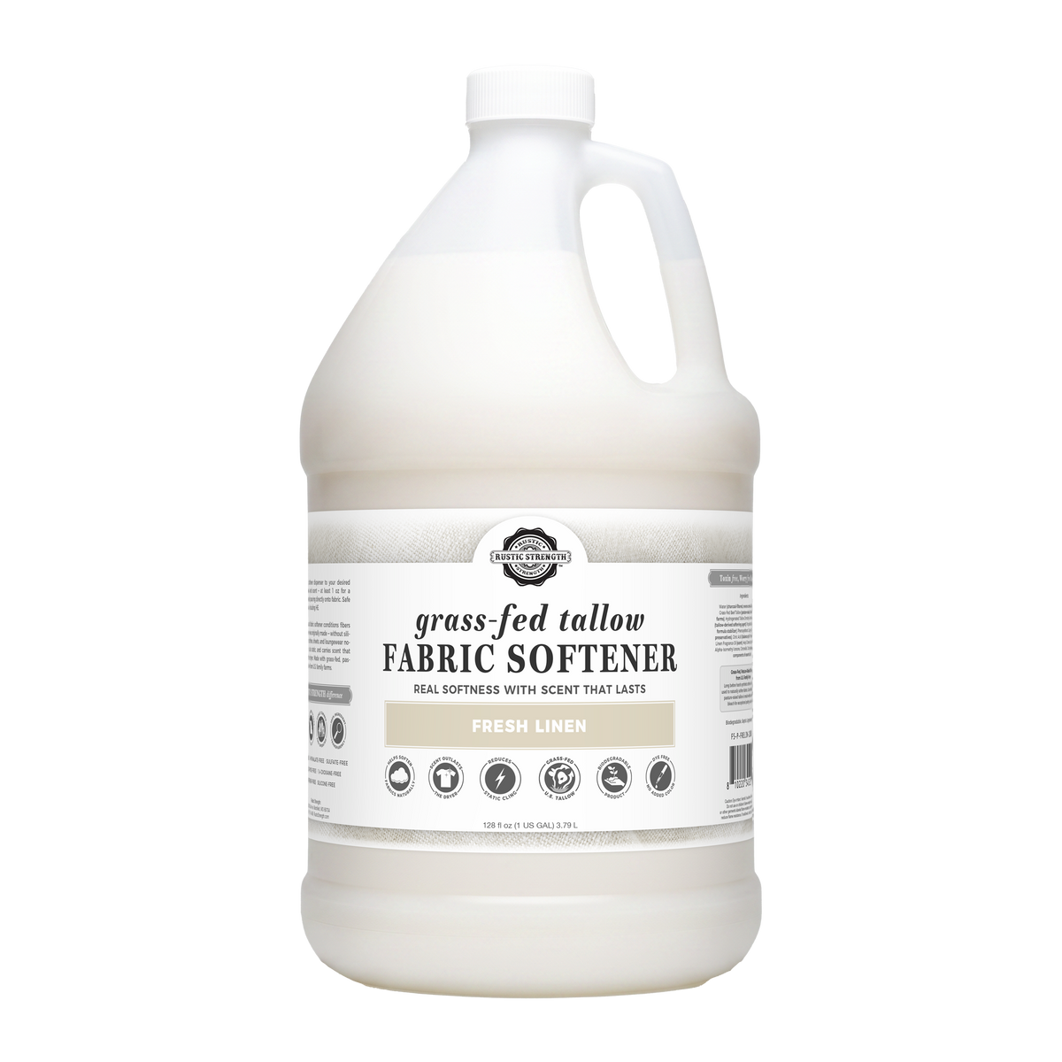 Rustic Strength Wholesale, Tallow Fabric Softener, 1-gallon, plastic, Fresh Linen