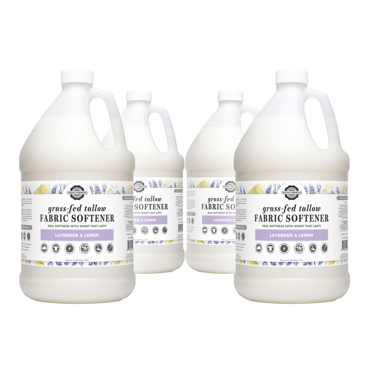 Rustic Strength - Tallow Fabric Softener | 4 - 1 Gallon Plastic Jugs | Lavender & Lemon