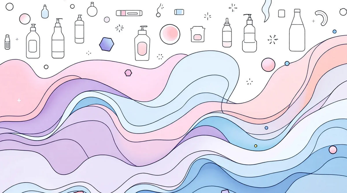 Rustic Strength, Colorful wavy design with various bottle icons on a white background