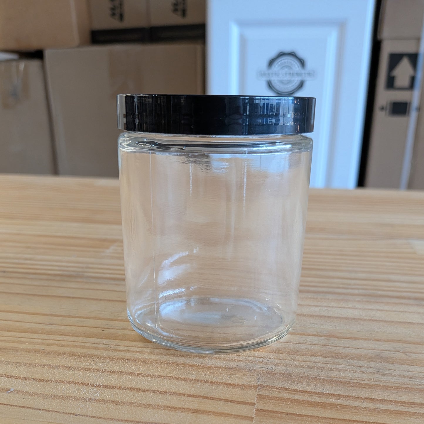 CLEARANCE | Clear Jar w/ Black Plastic Cap | 8 oz | case of 24