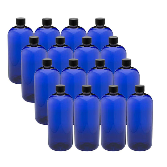 16 ounce cobalt blue bottles (16 count PET plastic)