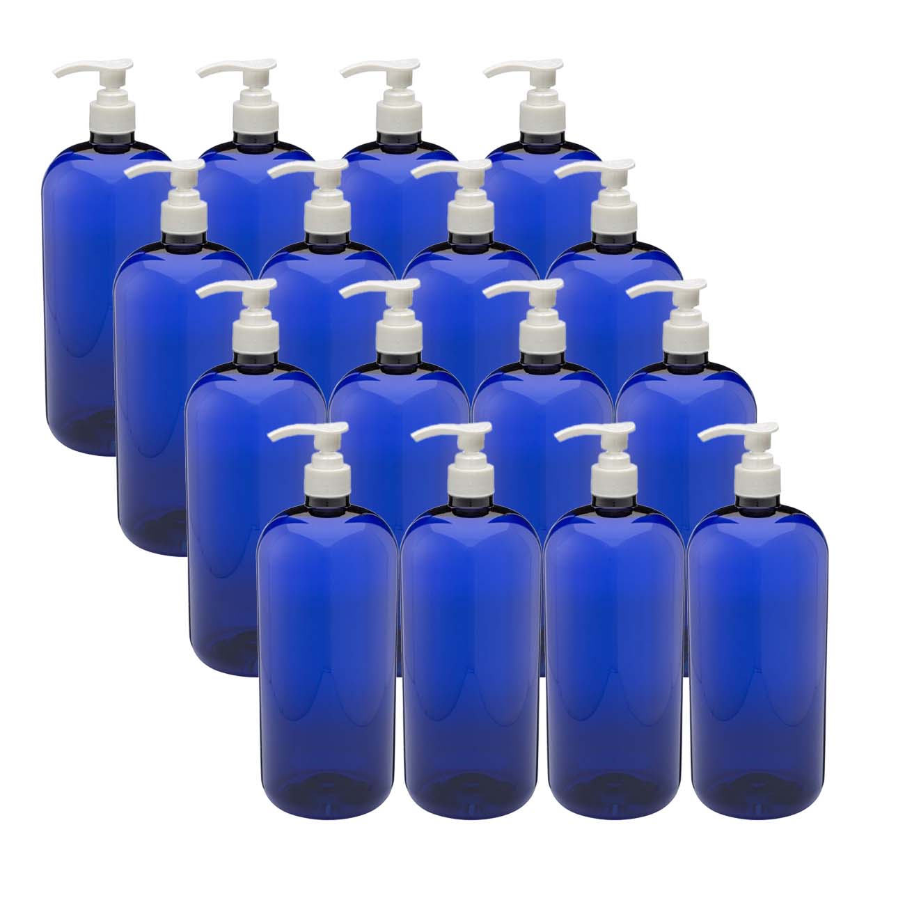 16 ounce cobalt blue bottles (16 count PET plastic)